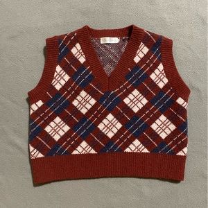Red and blue plaid sweater vest